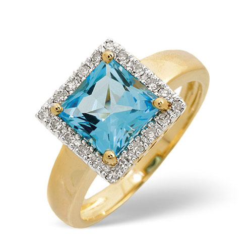 Diamond Essentials 2.01 Ct Blue Topaz and 0.17 Ct Diamond Ring in 9 Carat Yellow Gold