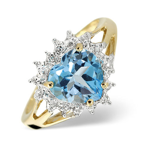 Diamond Essentials 2.1 Ct Blue Topaz and 0.01 Ct Diamond Ring in 9 Carat Yellow Gold