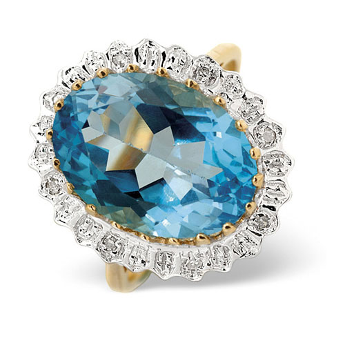 6.9 Ct Blue Topaz and 0.04 Ct Diamond Ring In 9 Carat Yellow Gold
