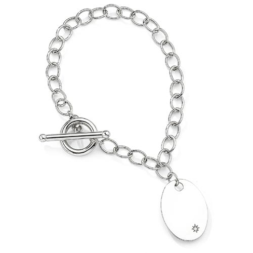 7.25 Inch Diamond Set ID Tag Albert Bracelet In 9 Carat White Gold