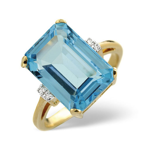 Diamond Essentials 9.25 Ct Blue Topaz and 0.01 Ct Diamond Ring in 9 Carat Yellow Gold