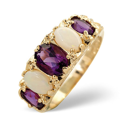 Diamond Essentials Amethyst and Opal Ring In 9 Carat Yellow Gold