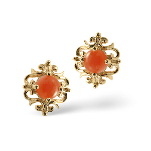 Diamond Essentials Coral Earrings In 9 Carat Yellow Gold