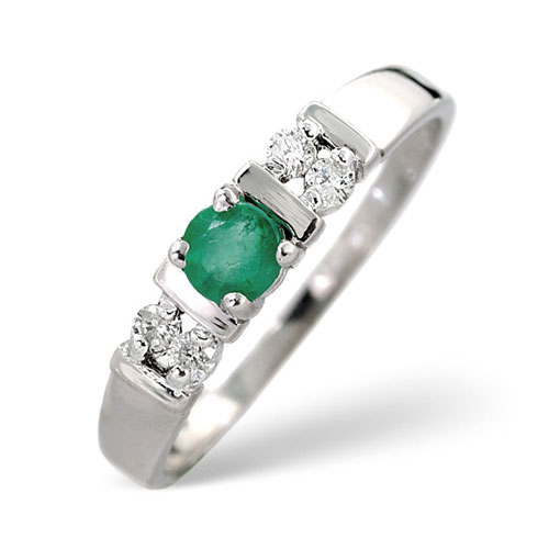 Diamond Essentials Diamond and Emerald Ring In 9 Carat White Gold