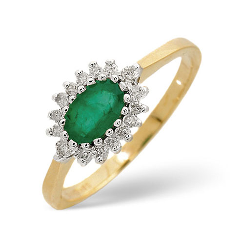 Diamond Essentials Diamond and Emerald Ring In 9 Carat Yellow Gold