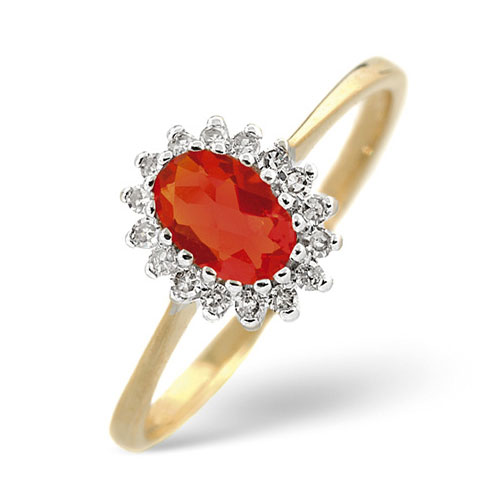 Diamond Essentials Diamond and Fire Opal Ring In 9 Carat Yellow Gold