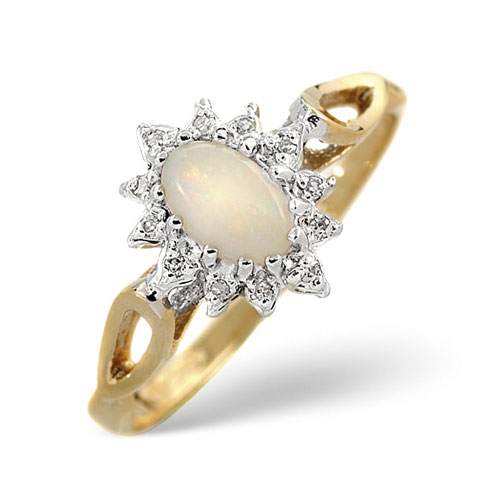 Diamond Essentials Diamond and Opal Ring In 9 Carat Yellow Gold