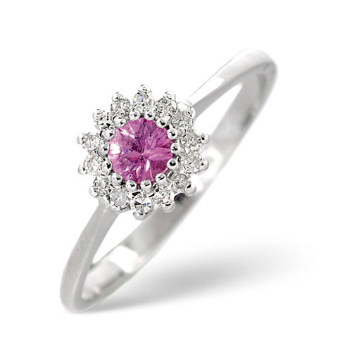 Diamond Essentials Diamond and Pink Sapphire Ring In 9 Carat White Gold