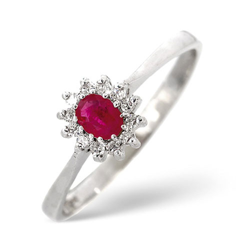 Diamond Essentials Diamond and Ruby Ring In 9 Carat White Gold
