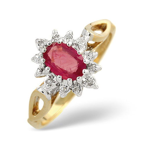 Diamond Essentials Diamond and Ruby Ring In 9 Carat Yellow Gold