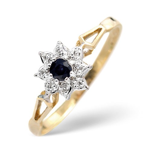 Diamond Essentials Diamond and Sapphire Ring In 9 Carat Yellow Gold