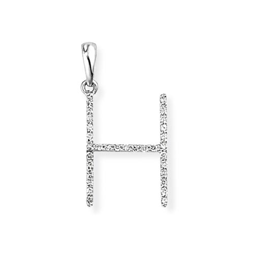 H Diamond Initial Pendant In 18 Carat White Gold