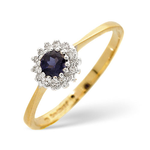 Iolite and 0.07 Carat Diamond Ring In 9 Carat Yellow Gold
