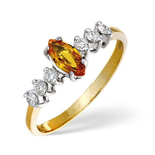 Marquise Cut Yellow Sapphire and 0.18 Diamond Ring In 9 Carat Yellow Gold