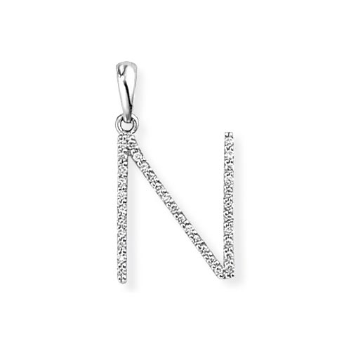 N Diamond Initial Pendant In 18 Carat White Gold
