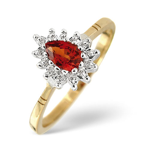 Pear Cut Orange Sapphire and 0.04 Ct Diamond Ring In 9 Carat Yellow Gold