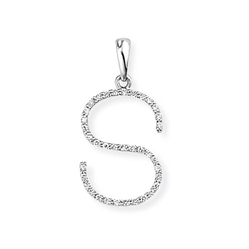 S Diamond Initial Pendant In 18 Carat White Gold