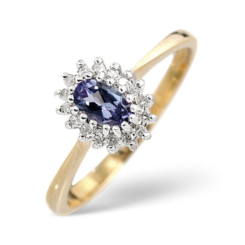 Tanzanite and 0.05 Carat Diamond Ring In 9 Carat Yellow Gold