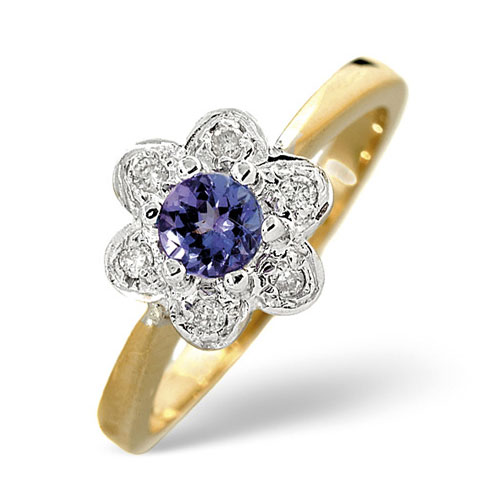 Tanzanite and 0.06 Ct Diamond Ring In 9 Carat Yellow Gold