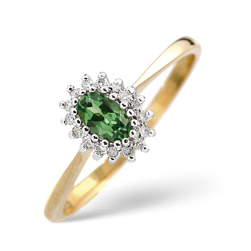 Tsavorite and 0.05 Carat Diamond Ring In 9 Carat Yellow Gold