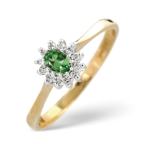 Tsavorite and 0.06 Carat Diamond Ring In 9 Carat Yellow Gold