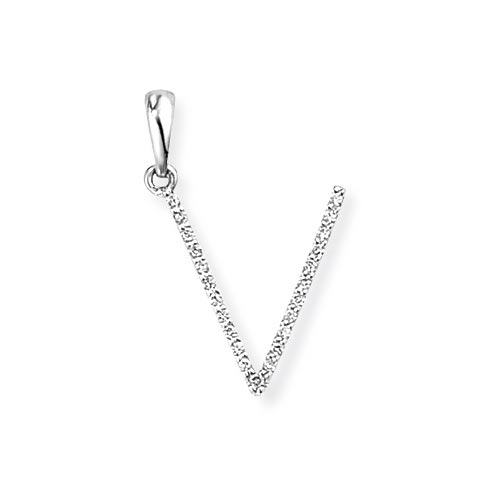 V Diamond Initial Pendant In 18 Carat White Gold