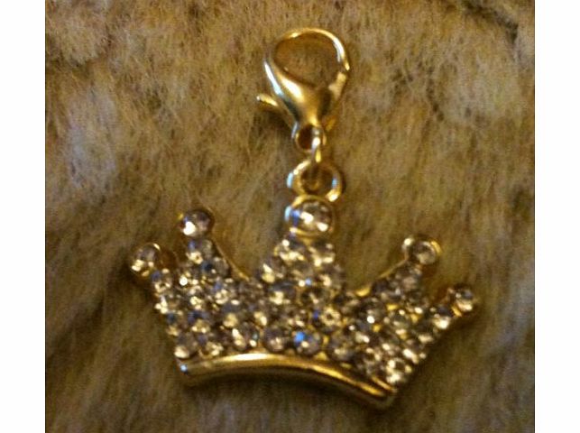 DIAMOND PAWS and CLAWS GOLD CROWN SHAPED CHARM WITH CRYSTAL INLAY FOR DOG COLLAR