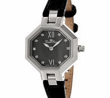 Diamstars Monica black leather watch