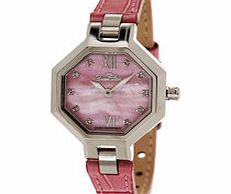 Pink leather and diamond watch