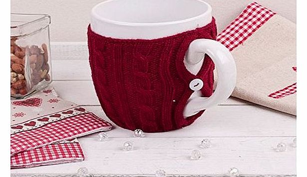 Dibor - French Style Accessories for the Home Cosy Cardigan Mug with Burgandy Red Knitted Cover - Fantastic Christmas Gift!