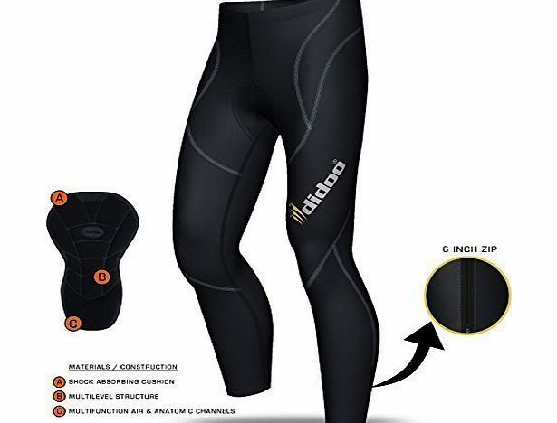 Didoo Mens Thermal Cycling Tights Padded long pants zipper bike leggings COLD WEAR