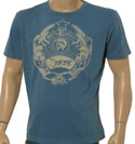 Blue Cotton T-Shirt with Light Beige Only The Brave - Diesel 1978 Velour Logo