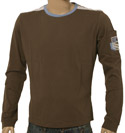 Chocolate Long Sleeve Cotton T-Shirt with White & Lilac Piping