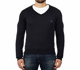 Dark navy cotton blend V-neck jumper