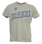 Diesel Grey T-Shirt with Blue Printed Logo