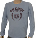 Light Blue Long Sleeve T-Shirt with Burgundy Go East For Successful Living Logo