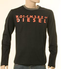 Diesel Mens Black Round Neck Long Sleeve T-Shirt with Orange Logo