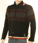 Diesel Mens Black with Cream & Brown Stitching Full Zip High Neck Wool Sweater