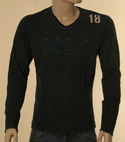 Diesel Mens Blue & Black V-Neck Long Sleeve Cotton T-Shirt