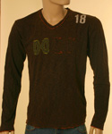 Diesel Mens Dark Brown & Orange V-Neck Long Sleeve Cotton T-Shirt