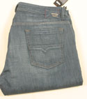 Mens Dark Denim Worn Effect Button Fly Jeans 34 Leg