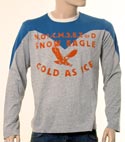 Mens Diesel Blue & Green Long Sleeve T-Shirt with Orange Velour Logo
