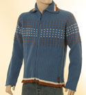 Mens Diesel Blue with Cream & Brown Stitching Full Zip High Neck Wool Sweater