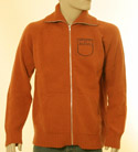 Mens Rust with Navy Stitched Logo Full Zip High Neck Wool Mix Sweater