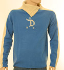 Mens Sky Blue & Cream High Neck with Button Fastening Wool Sweater