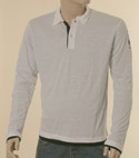Mens White & Black Long Sleeve Cotton Mix Polo Shirt