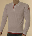Mens White & Terracotta Long Sleeve Cotton Mix Polo Shirt
