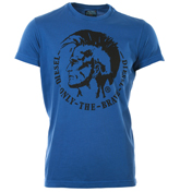Diesel Nyne Electric Blue T-Shirt with Printed