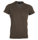 Pechos Dark Brown V-Neck T-Shirt