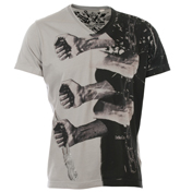 Diesel Trent Grey V-Neck T-Shirt with Black Design